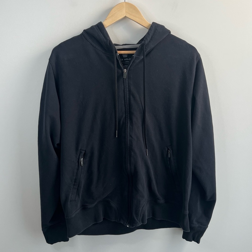 Mack Weldon Mens XL Full Zip Hooded Sweatshirt Hoodie Black Zip Pockets Cotton